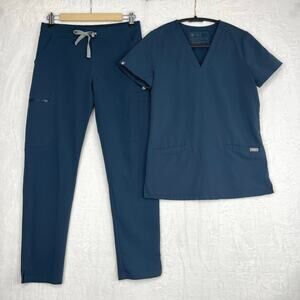 Figs Scrub Set Dark Harbor Casma Scrub‎ Top XXS Figs Yola Skinny Scrub Pants XSP